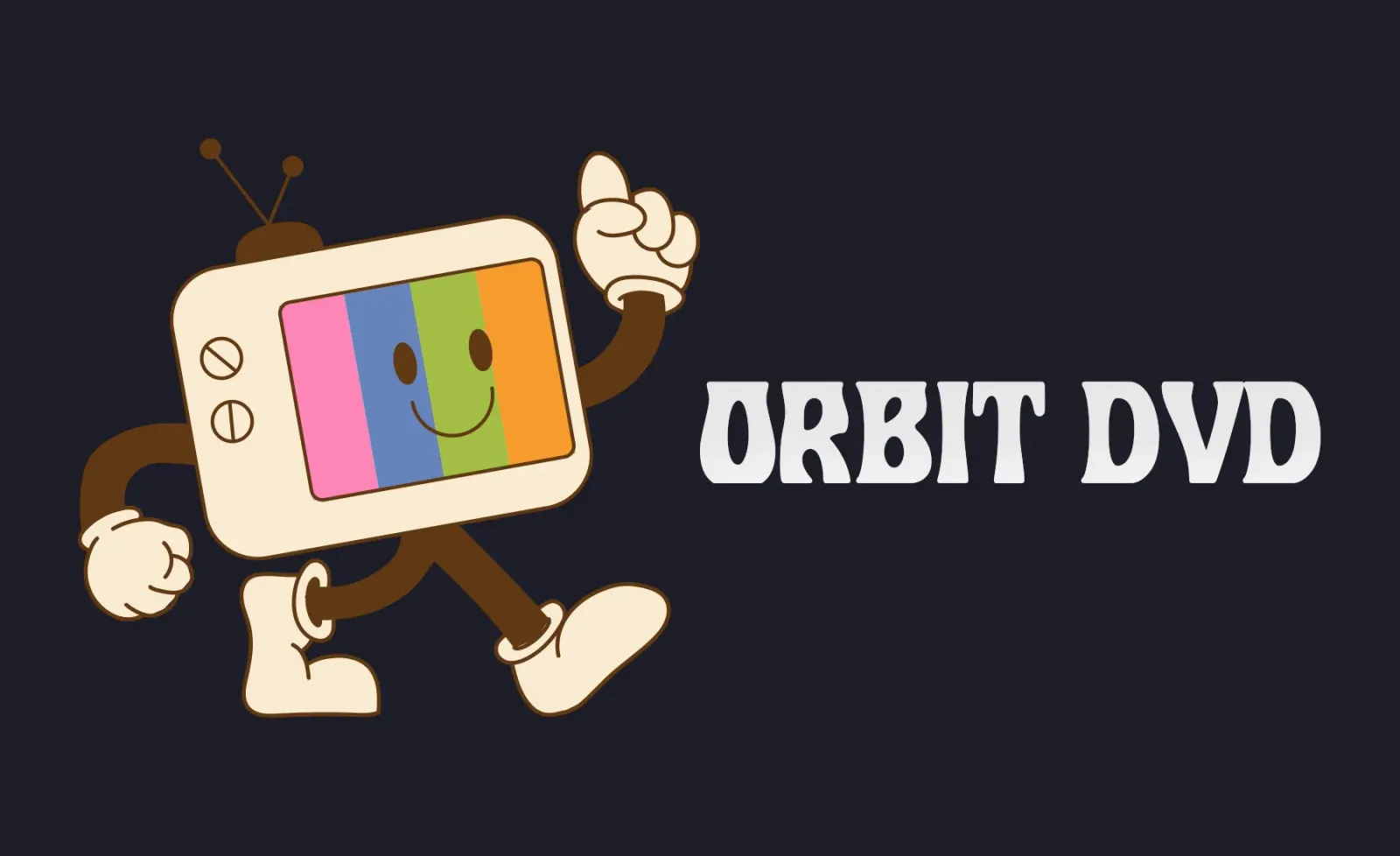 Orbit DVD logo with smiling TV mascot on dark background