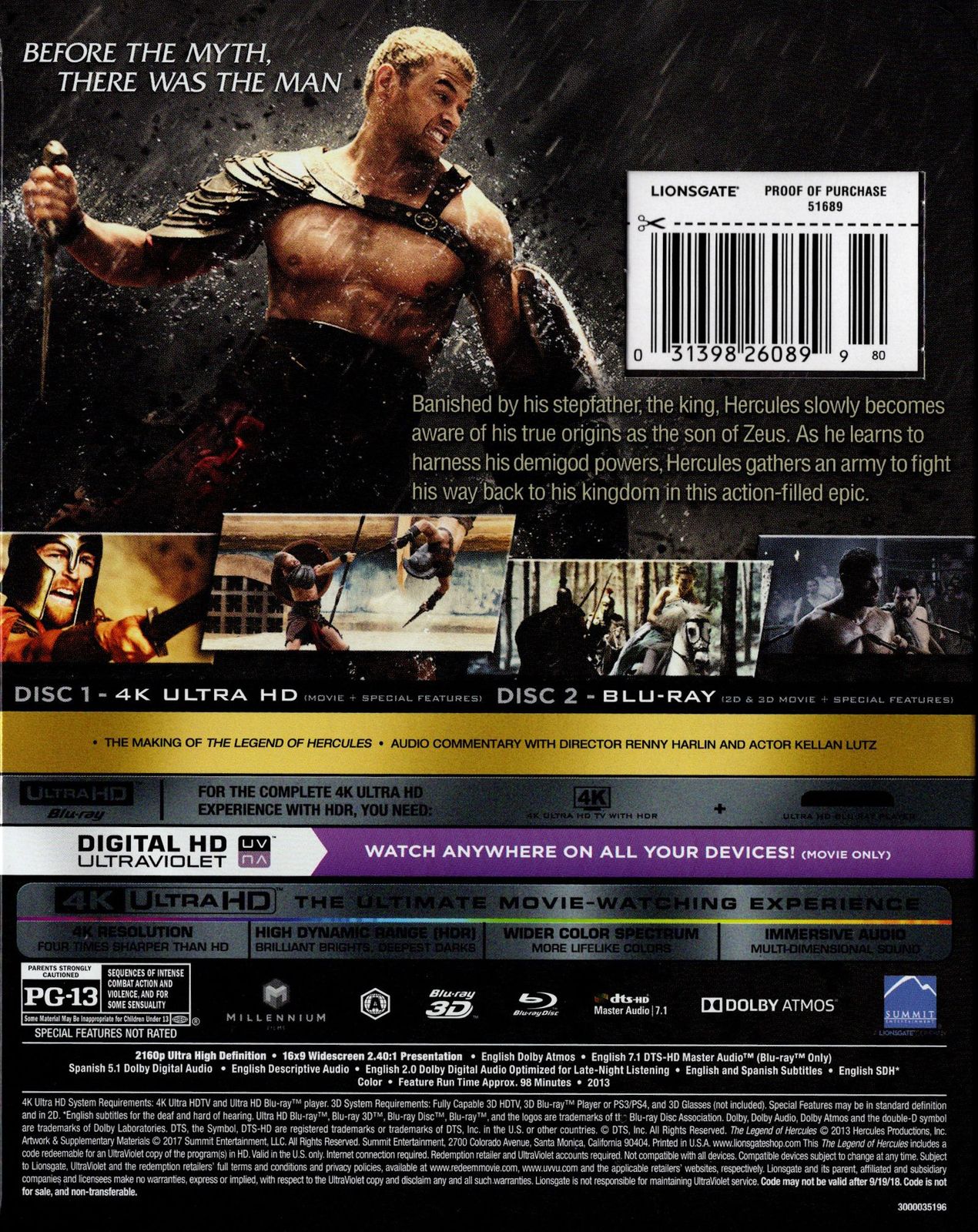 The Legend of Hercules 4K UHD Blu-ray Slip Back Cover