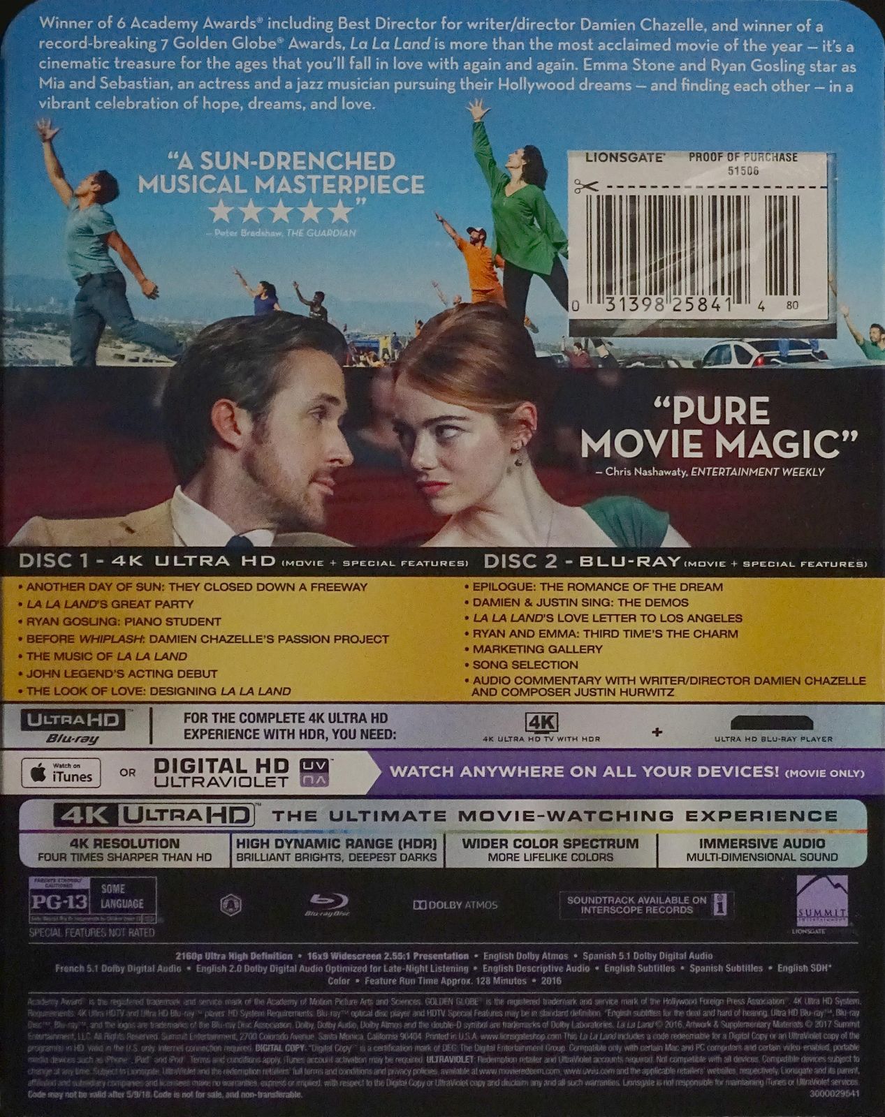 La La Land 4K UHD Blu-ray Slip Back Cover