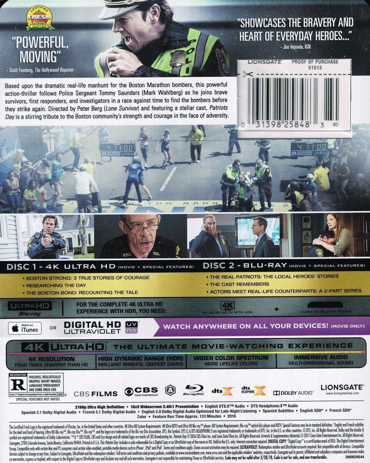 Patriots Day 4K UHD Blu-ray Slip Back Cover