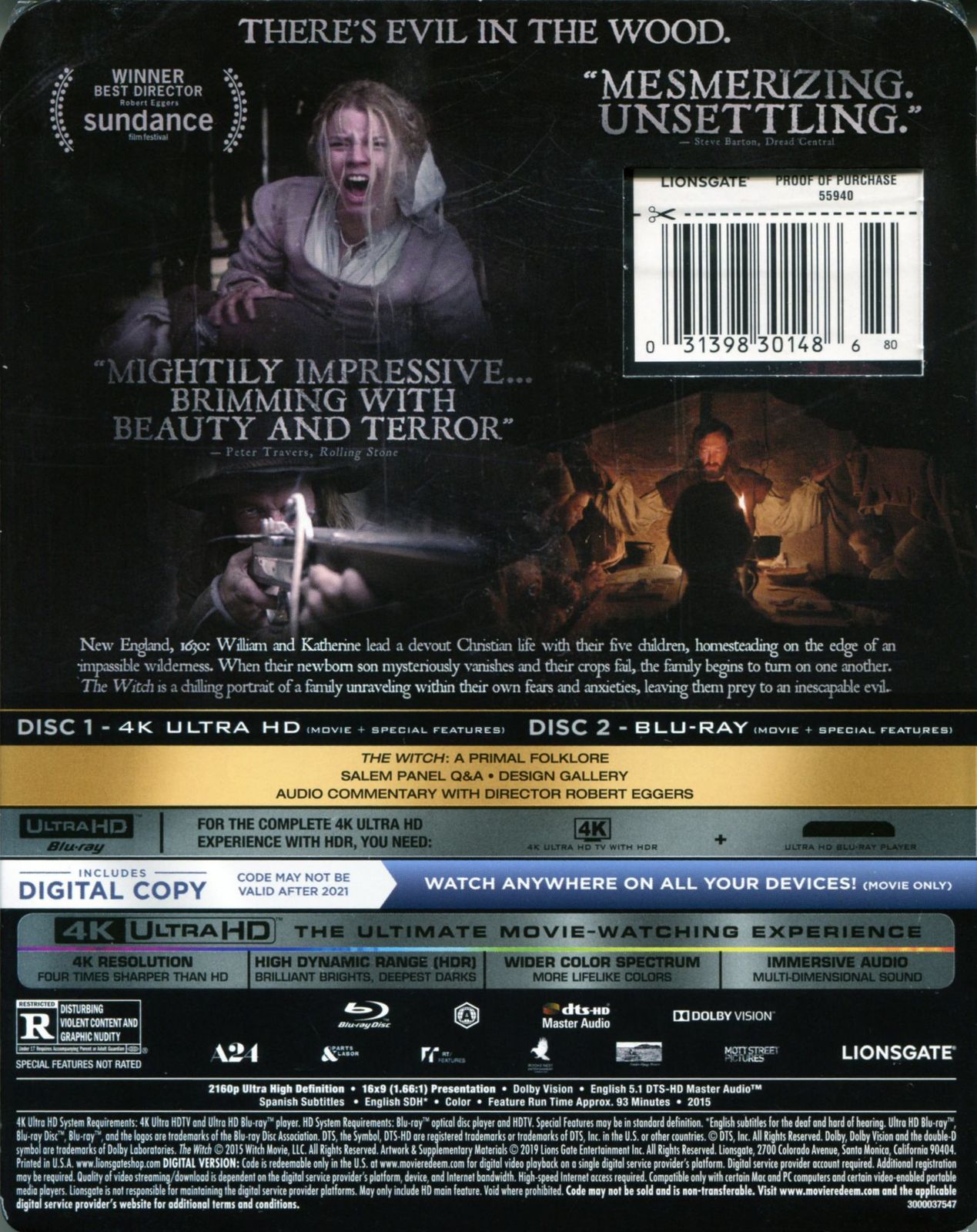 The Witch 4K UHD Blu-ray Slip Back Cover