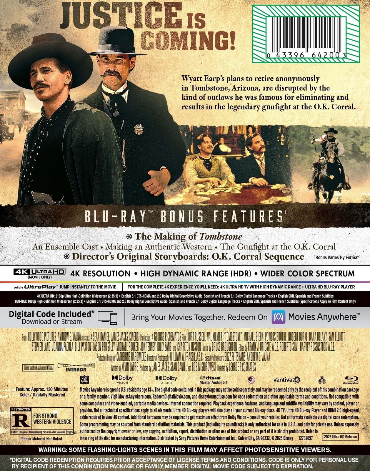Tombstone 4K UHD Blu-ray Slip Back Cover