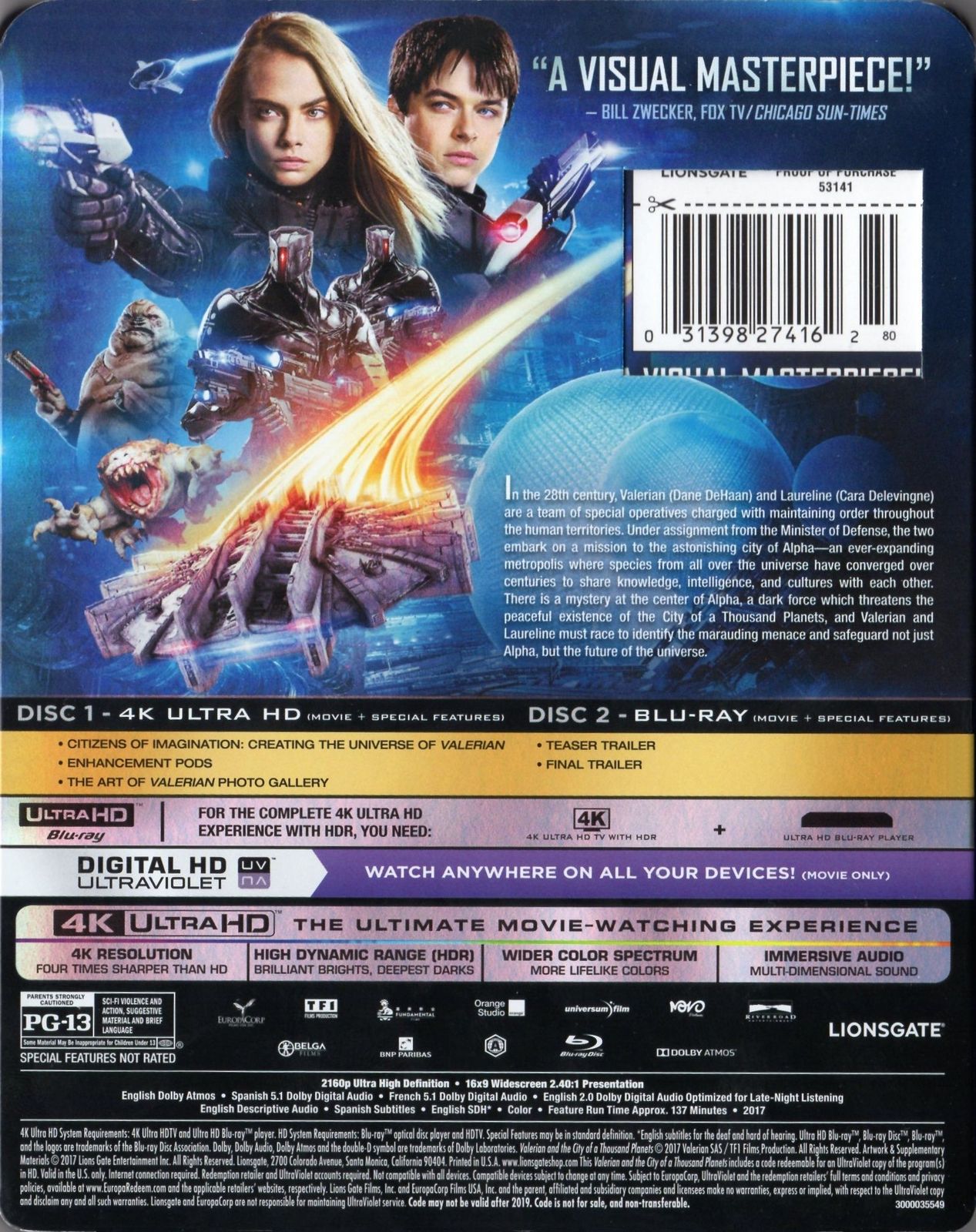 Valerian and the City of a Thousand Planets 4K UHD Blu-ray Slip Back Cover